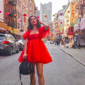 Selkie The Puff Dress in Winter Red // XS